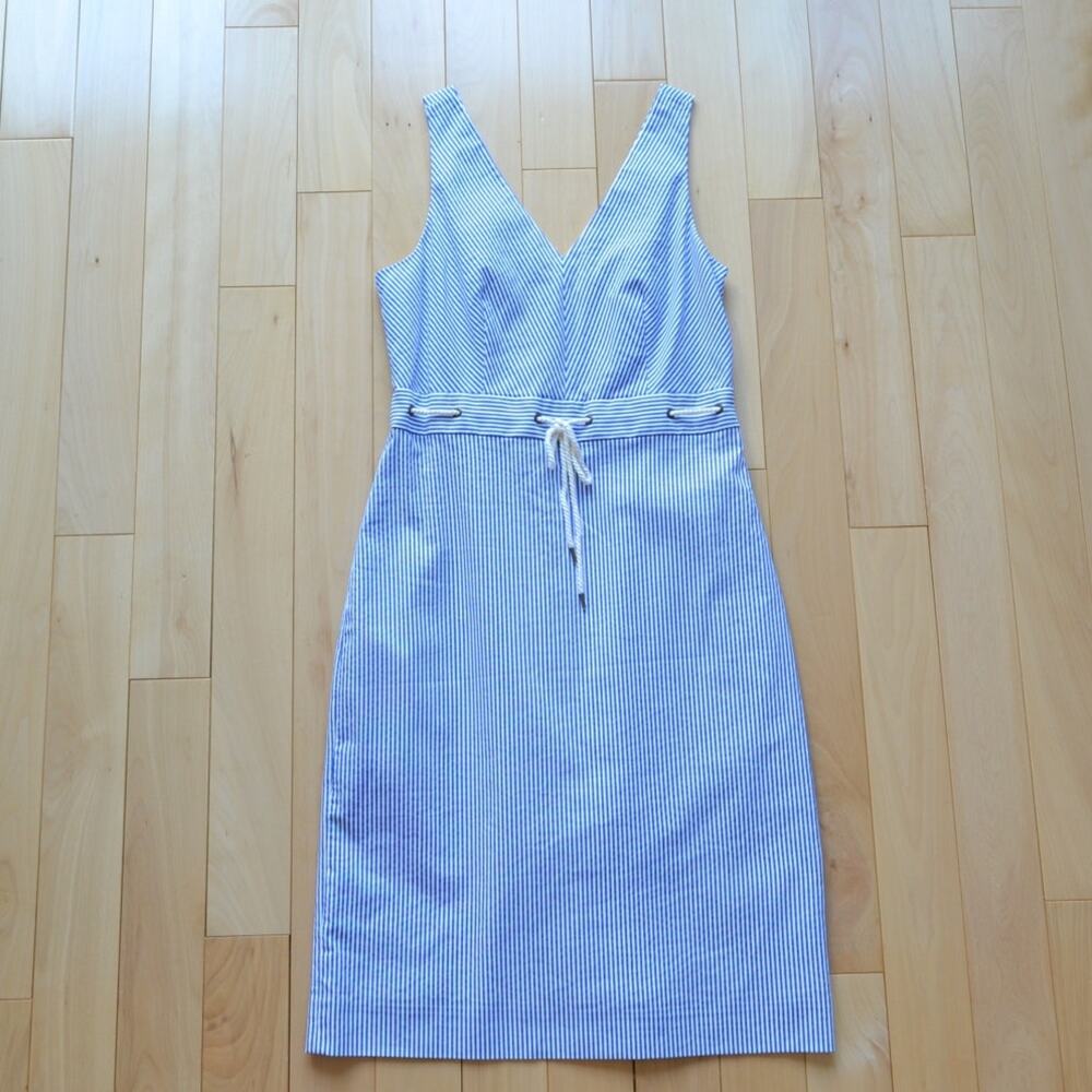 J Crew Nautical Sleeveless Dress Blue White Striped Rope Tie Waist Size 6